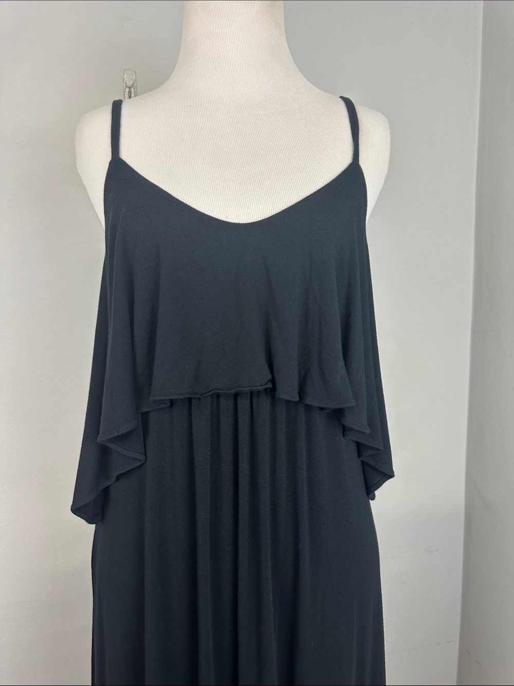 Soma Jersey Knit Ruffle Neckline Maxi Dress Sz M - Picture 4 of 9